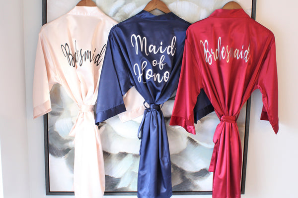 Bride Custom Satin Robe With Feather, Bachelorette Party Robes for