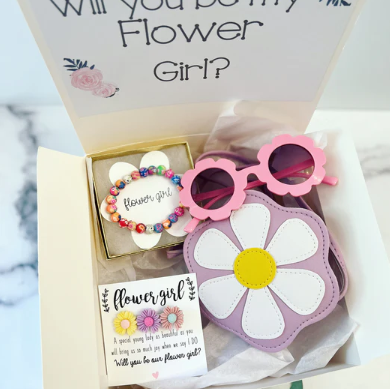 Flower Girl Proposal Box with Glasses, Purse, Clip & Bracelet - Bridesmaid  Gifts Boutique