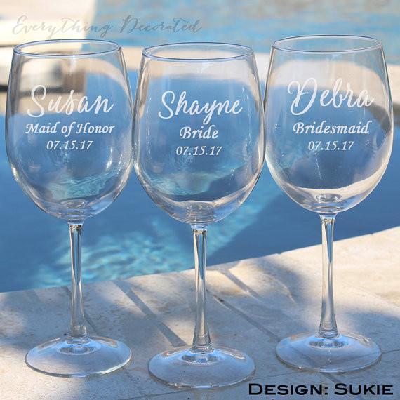 Personalized Wine Glass, Wine Glasses, Stemless Wine Glass, Engraved Glass,  Monogram Wine Glass, Wedding Gifts, Bridesmaid Gifts 