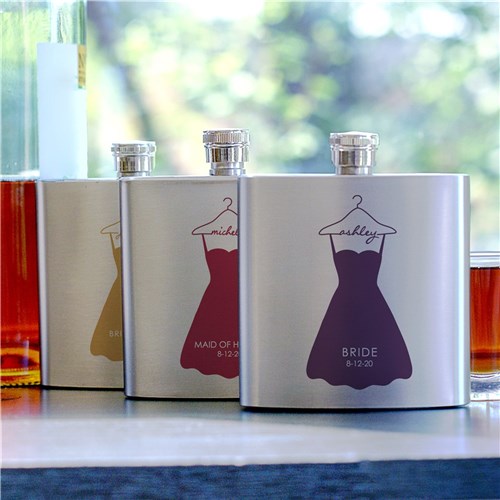 Personalized Bridal Party Dress Flask- Stainless steel- Gift for  Bridesmaids, Maid of Honor