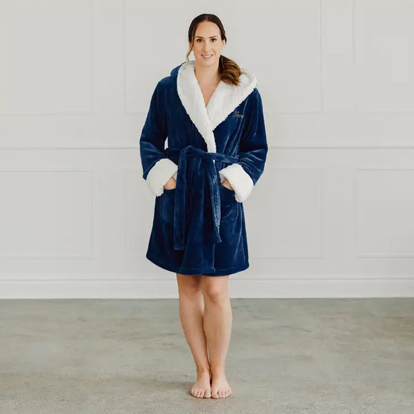 Embroidered Fluffy Plush Robe With Hood - Bridesmaid Gifts Boutique