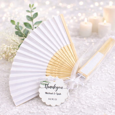 lucky bamboo wedding souvenir White Bamboo Hand Fans - Wedding Favor, Bridal Shower Favor