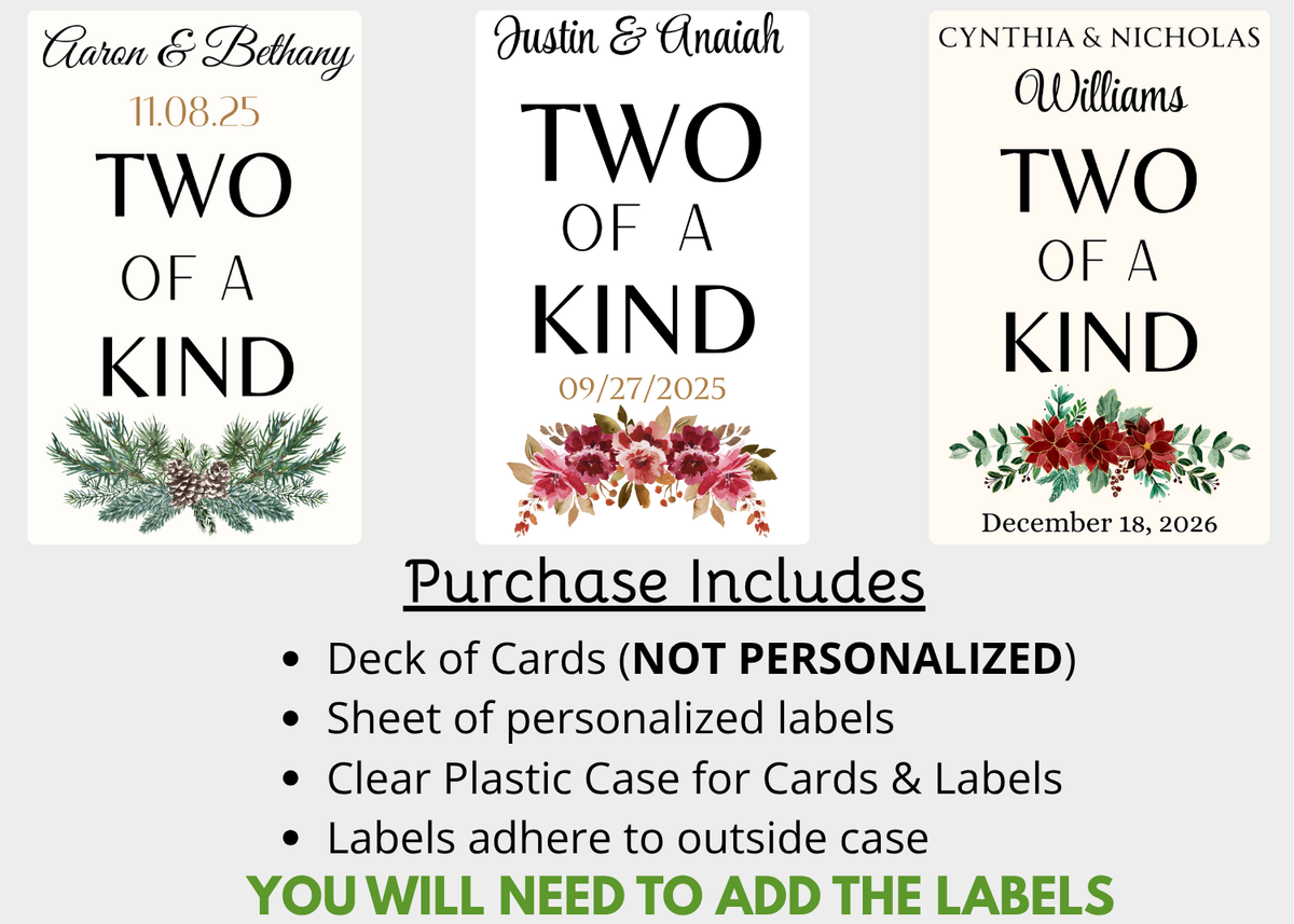 Two of a Kind Playing Card Reception Favors