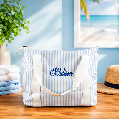 Embroidered Zip Top Tote Bag
