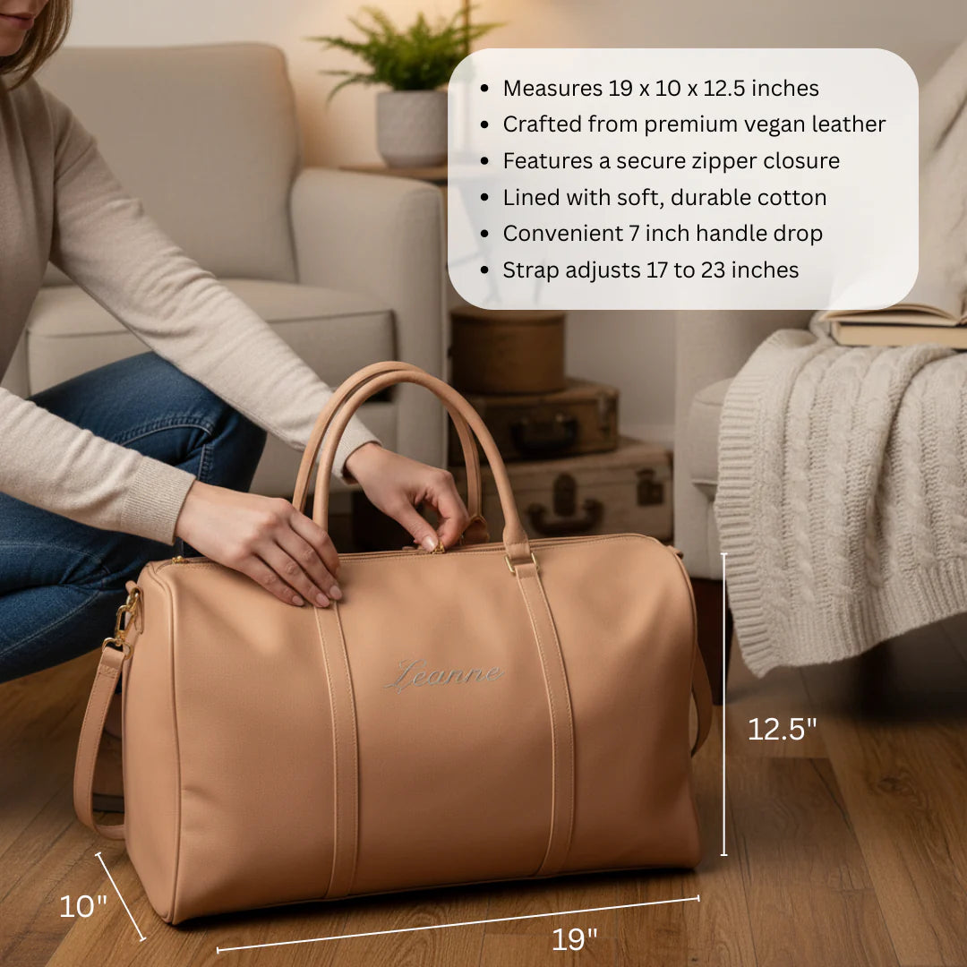 Embroidered Faux Leather Weekender Travel Bag