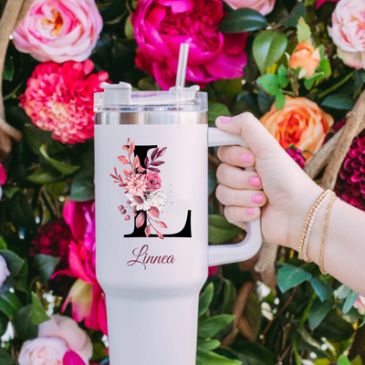 Floral Initial Tumbler