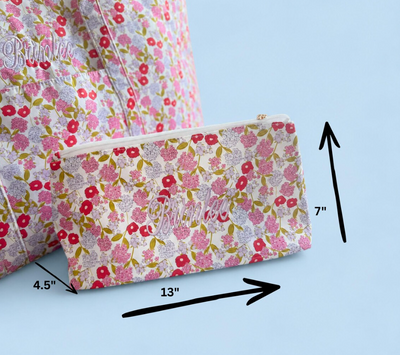 Personalized Floral Tote Bag Matching Cosmetic Pouch Set