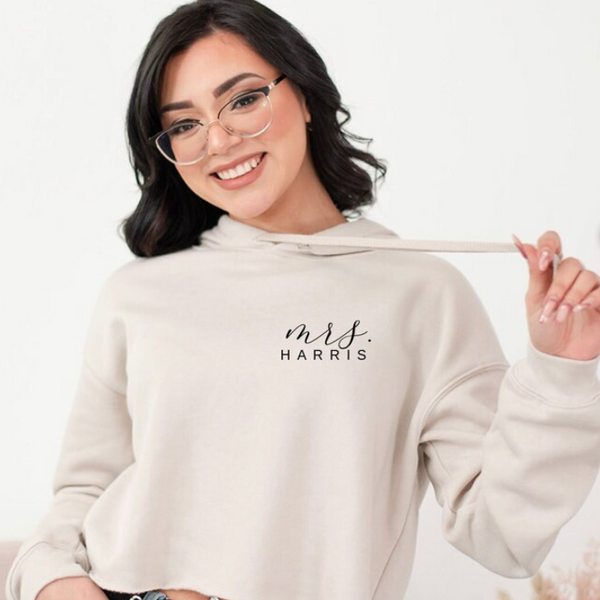 Mrs. Cropped Hoodie Personalized Bridesmaid Gifts Boutique