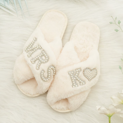 Diamonds and Pearls Fluffy Bridal Slippers