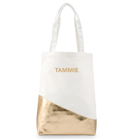 Large Gold & White Cotton Minimalist Tote Bag