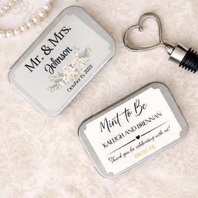 Silver Wedding Favor Tins with Personalized Label