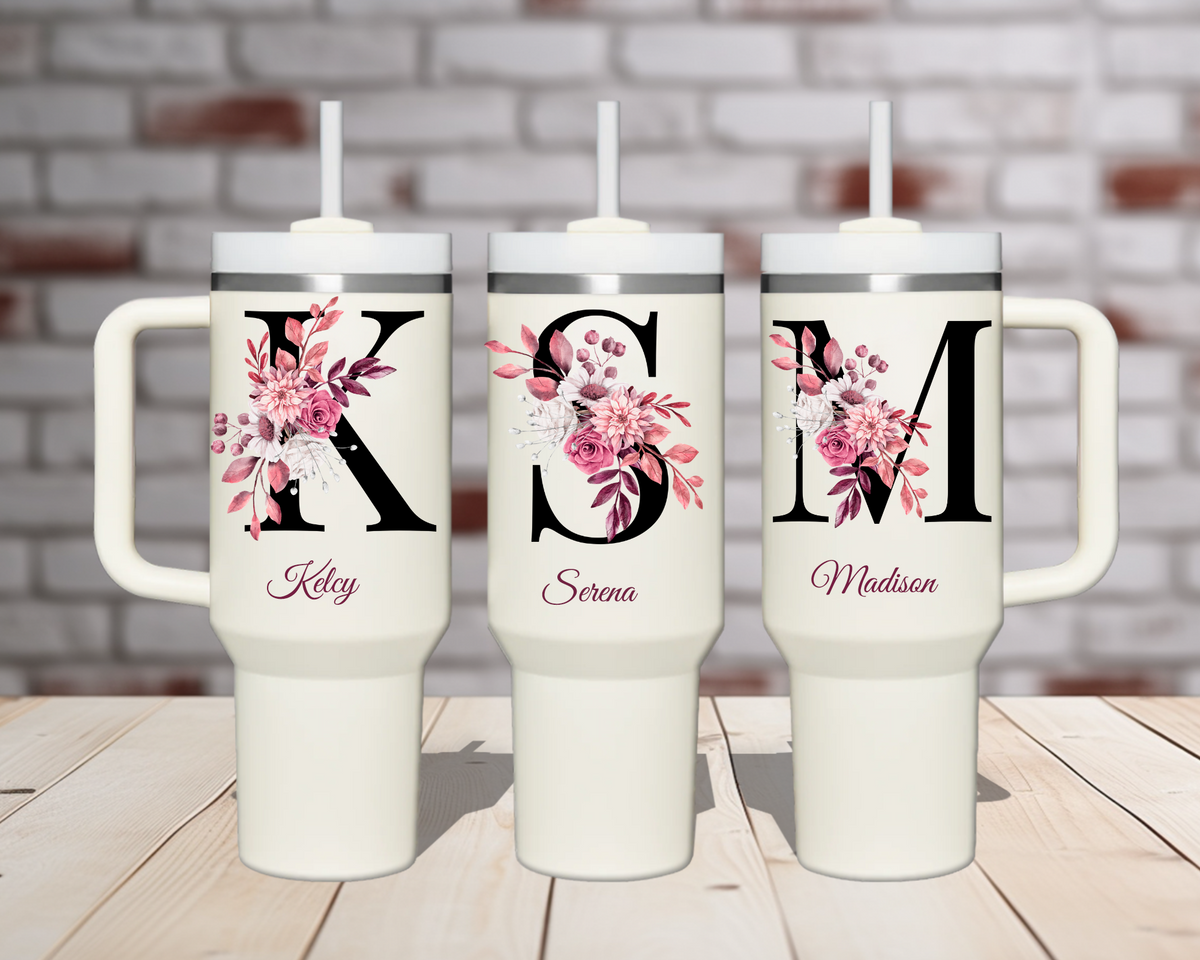 Floral Initial Tumbler