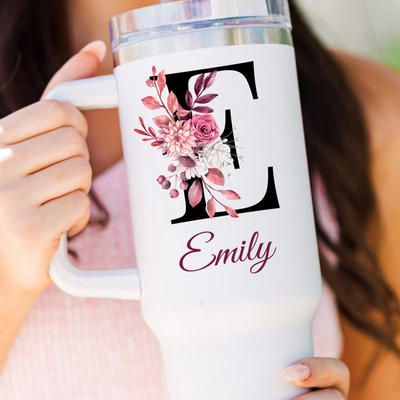 Floral Initial Tumbler