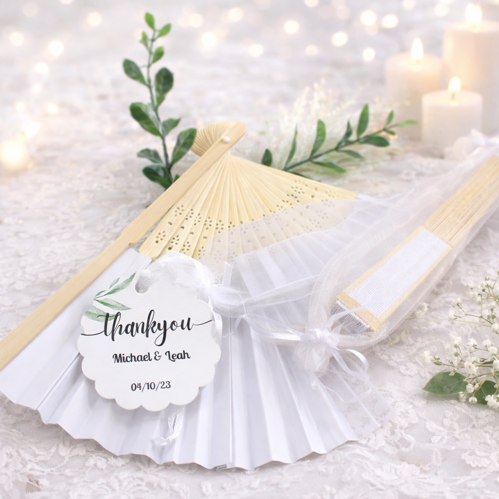 lucky bamboo wedding favors White Bamboo Hand Fans - Wedding Favor, Bridal Shower Favor