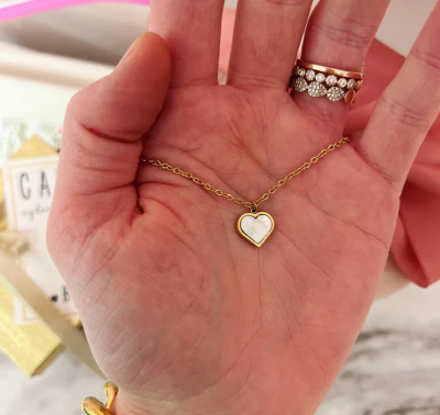 Dainty Opal Heart Gold Bridesmaid Minimalist Necklace