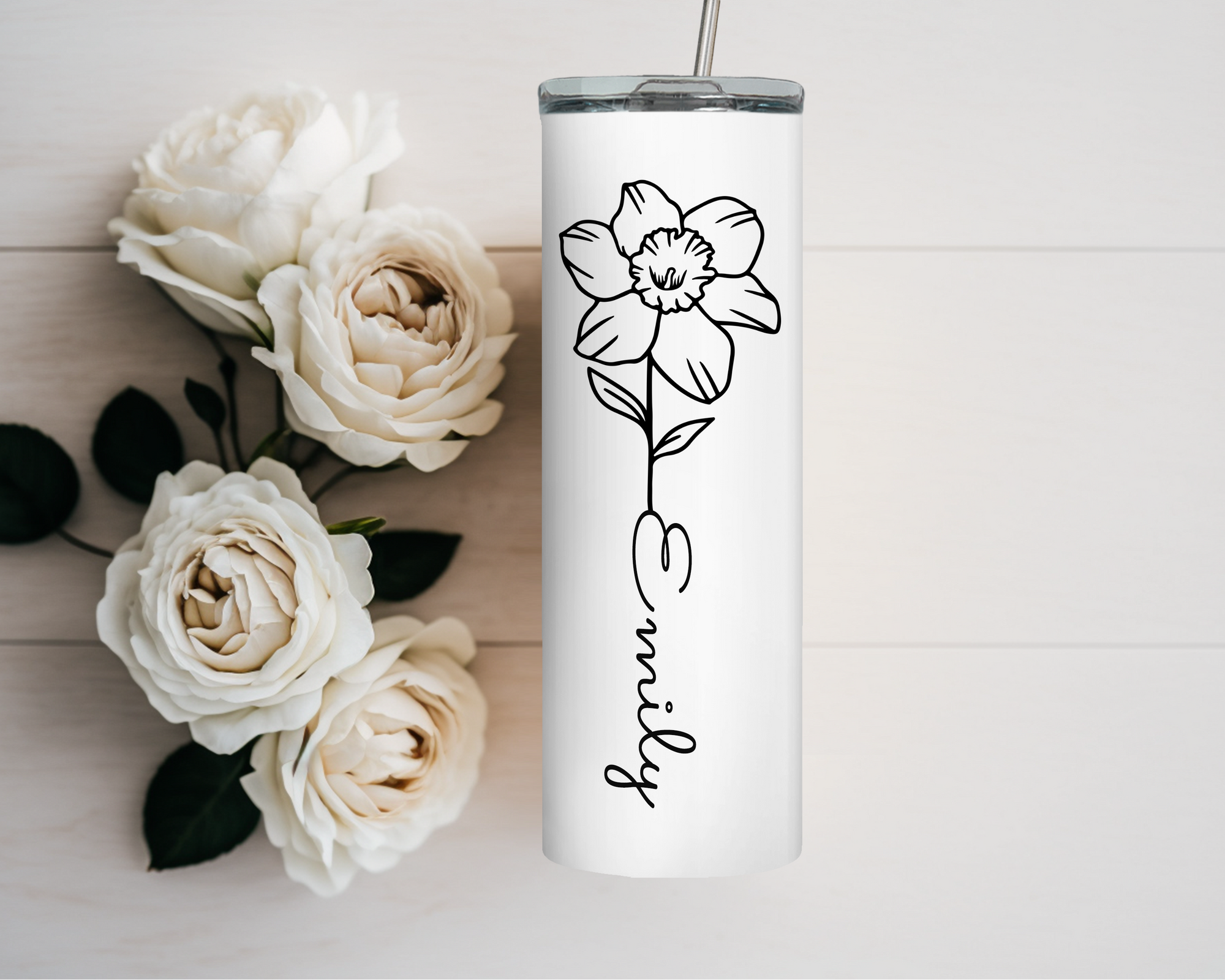 Simply Stated Birthday Flower Personalized Tumbler - Bridesmaid