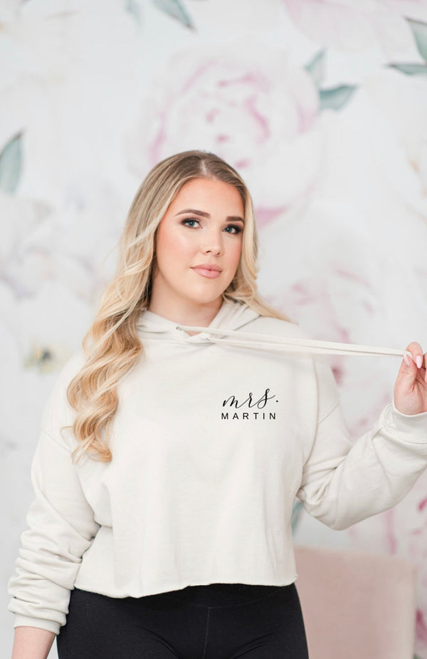 Mrs. Cropped Hoodie Personalized Bridesmaid Gifts Boutique