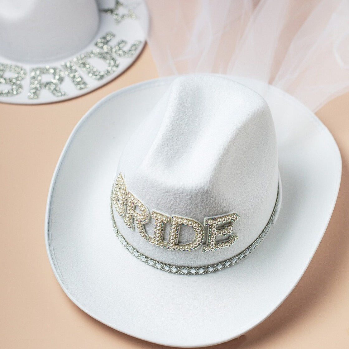 Bride Cowboy Hat with Tulle Veil