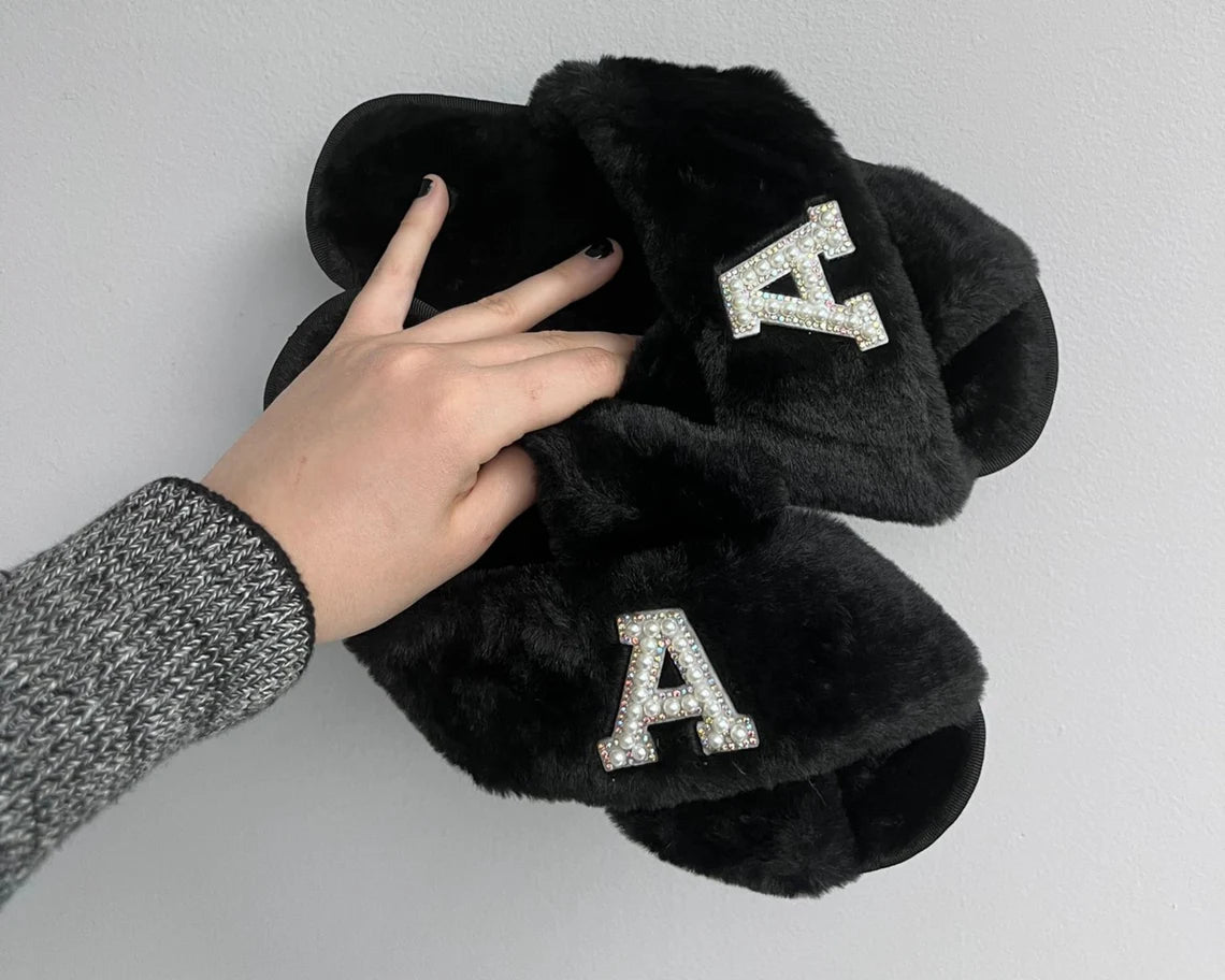 Diamonds and Pearls Fluffy Bridal Slippers