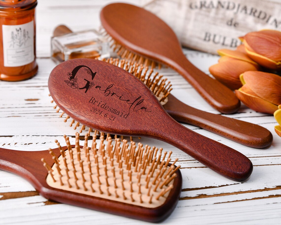 Personalized Wodden Bridesmaid Paddle Brush