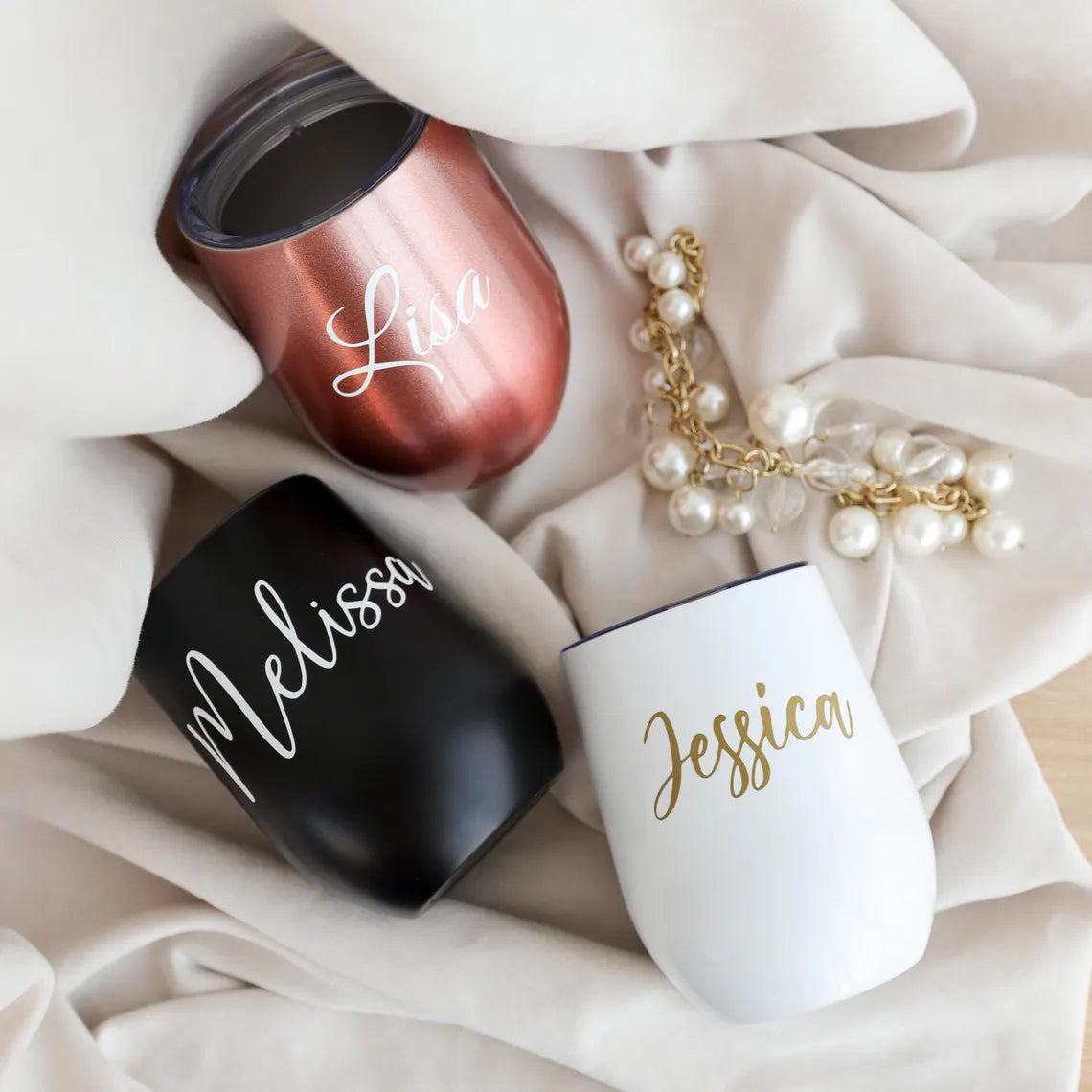 Personalized Stemless Wine Cup Insulated Stainless Steel (Rose Gold, Black,  White, Mint, Lilac)