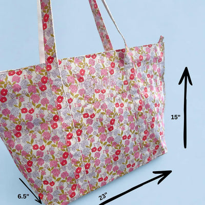 Personalized Floral Tote Bag Matching Cosmetic Pouch Set