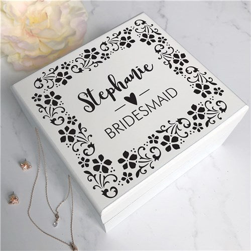 Floral Border Bridal Party Jewelry Box