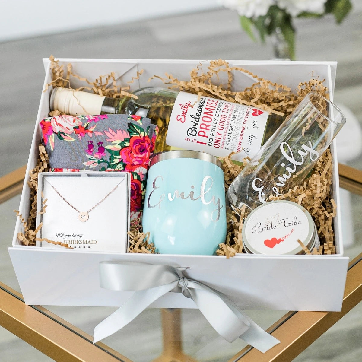 Build a Luxury Bridesmaid Gift Box options include Personalized Robe, Wine  Cup, Wine Label, Bridal Jewlery, Candle, Compact - Bridesmaid Gifts Boutique