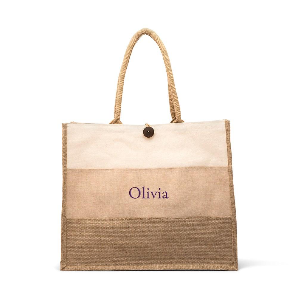 Initial Jute/Canvas Tote Bag, Personalized Present Bag, Clutch Bag