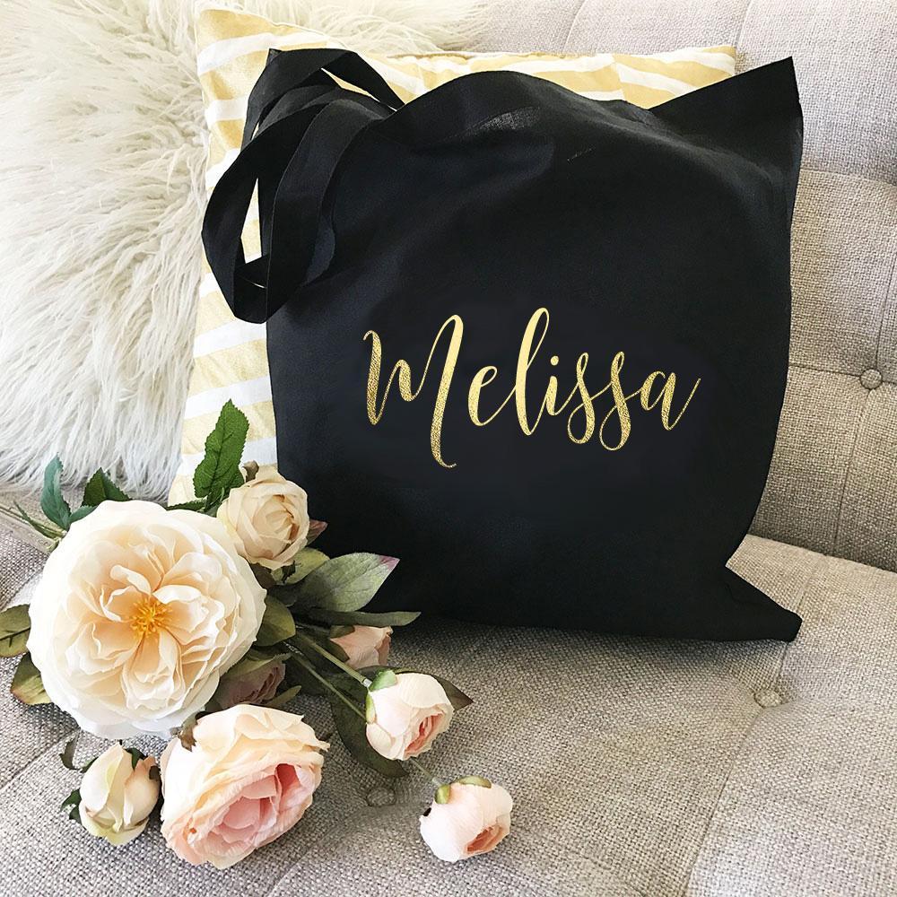 Customizable Name Metallic Tote Bags Bridesmaid Gift