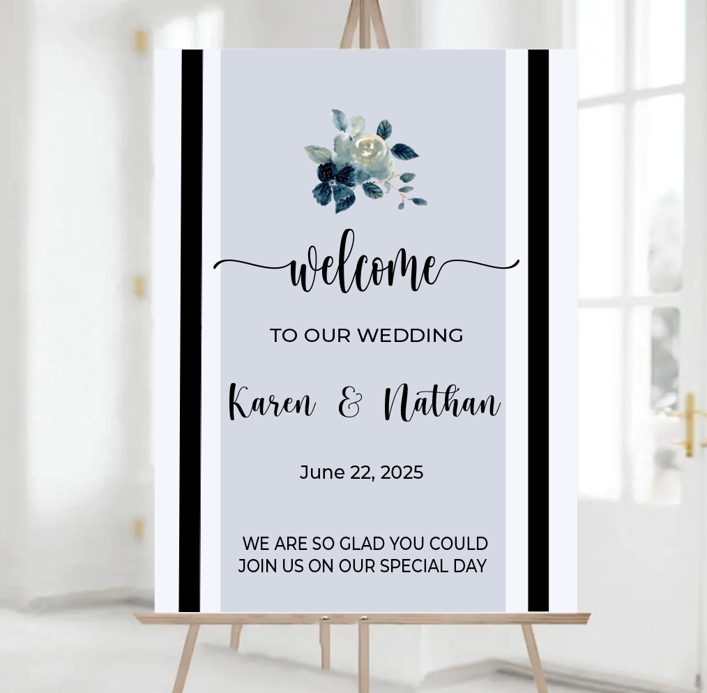 Blue Floral Welcome Wedding Sign