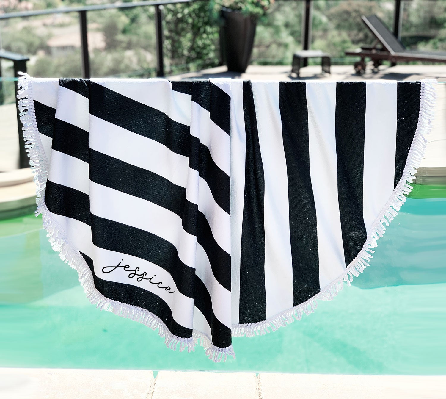Black and white striped pool towels discount