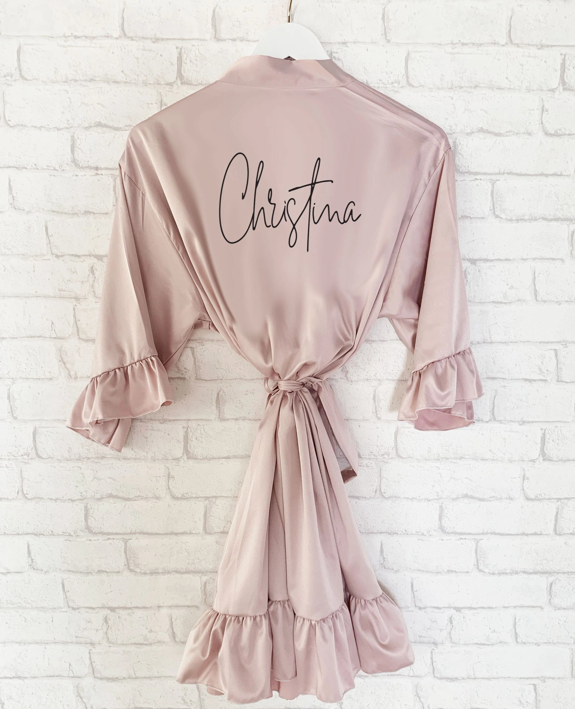 White Ruffle Robe Bridesmaids Robe - White Ruffled Satin Personalized Bridal Robe ...
