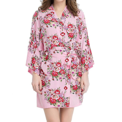 Floral Cotton Bridal Robe - Pink