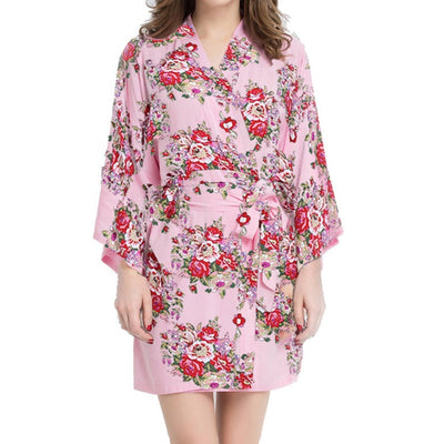 Floral Cotton Bridal Robe - Burgundy