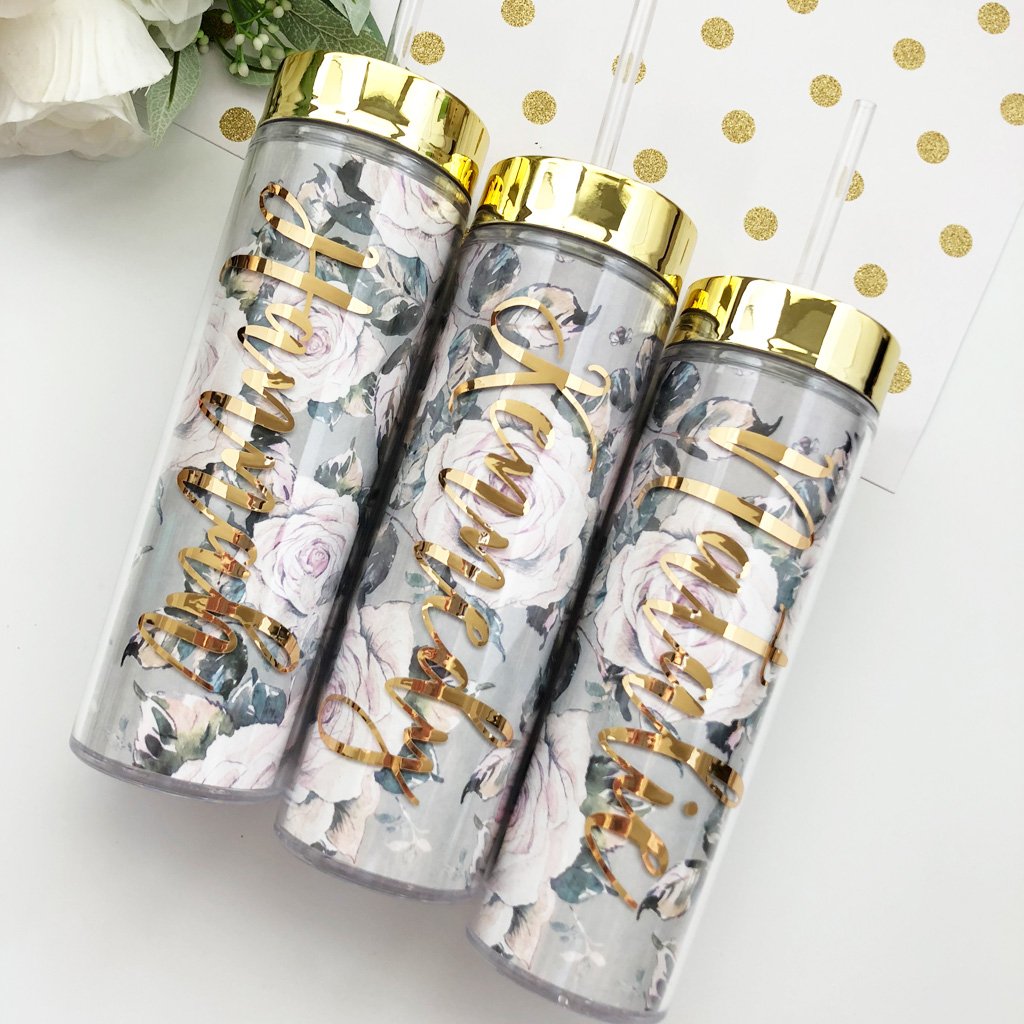 Personalized Floral Tumbler makes a perfect Bridesmaid Gift