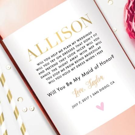 Fun bridesmaid gift idea wine label