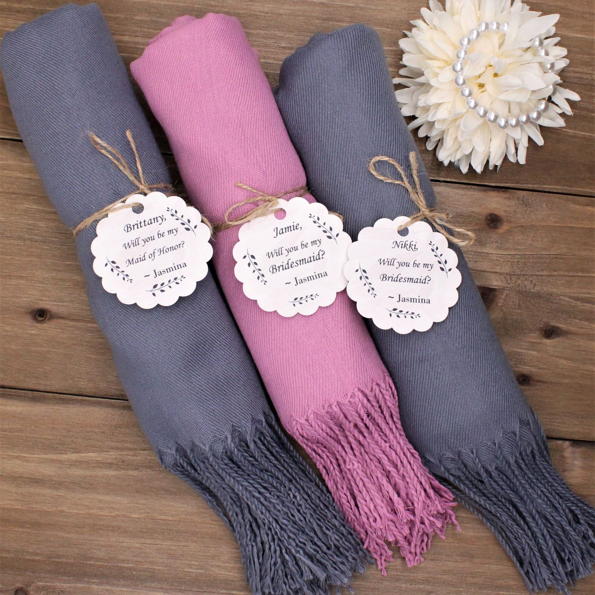 Pashmina with Gift Tag for Bridesmaids, Maid of Honor, Matron of