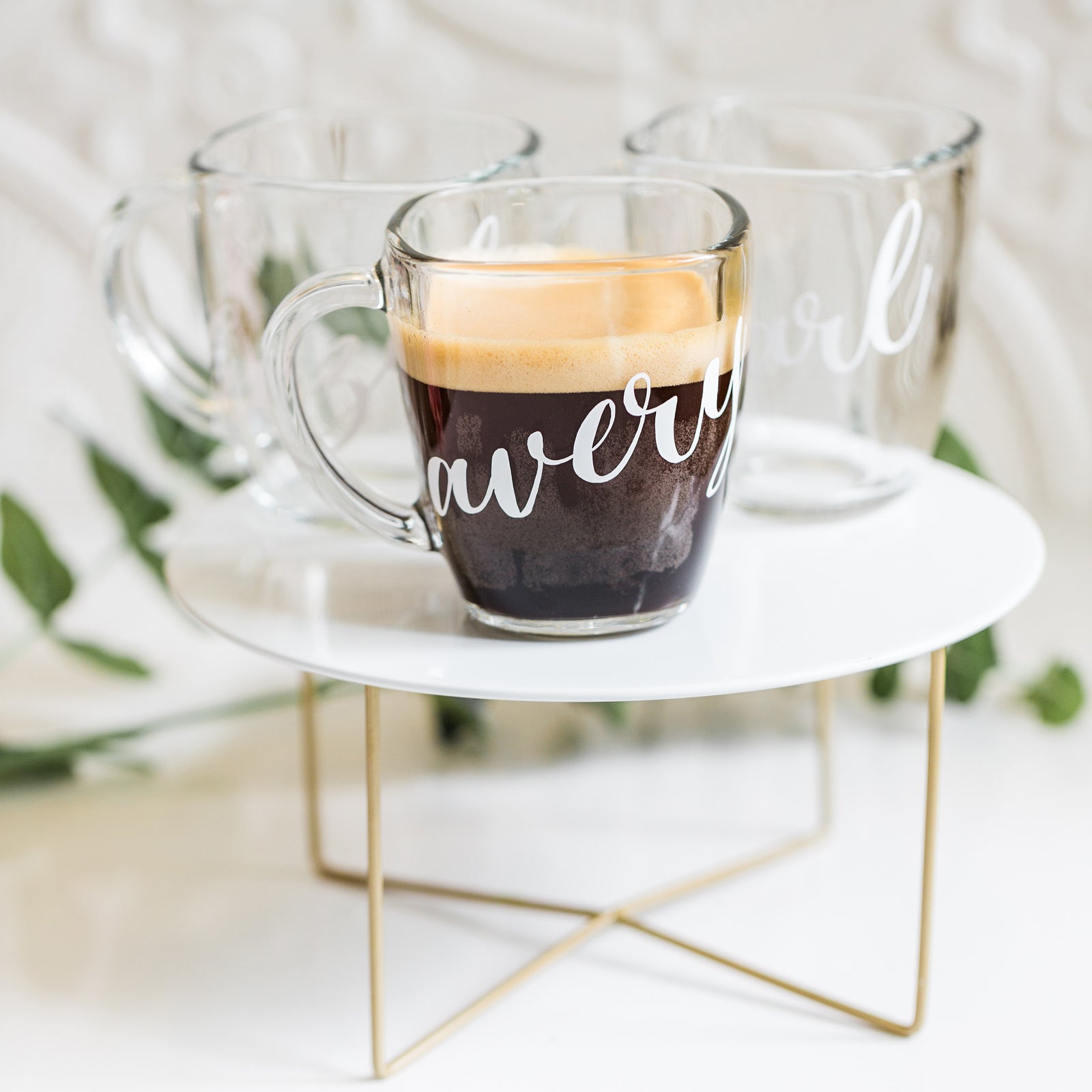 Clear Glass Coffee Mugs - Personalized - Forever Wedding Favors