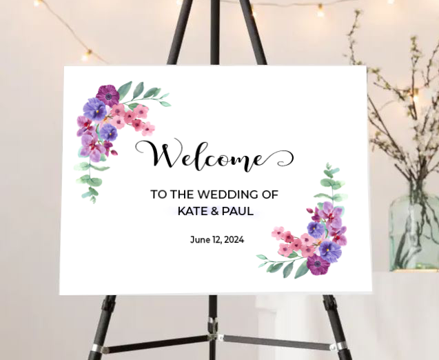 Lilac Floral Welcome Wedding Sign