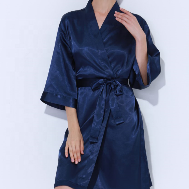 Satin Bridal Robe - Navy