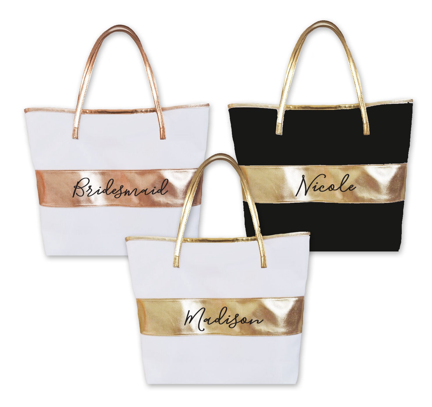 Elegant Modern Bold Stripe Monogram Initials Black Tote Bag