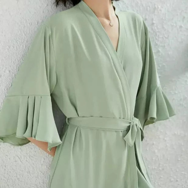 Ruffled Bridal Robe - Sage Green