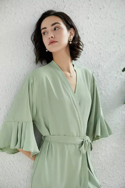 Ruffled Bridal Robe - Sage Green