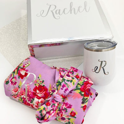 Bridal Robe and Stemless Wine Cup Gift Box - Bridesmaid Gifts