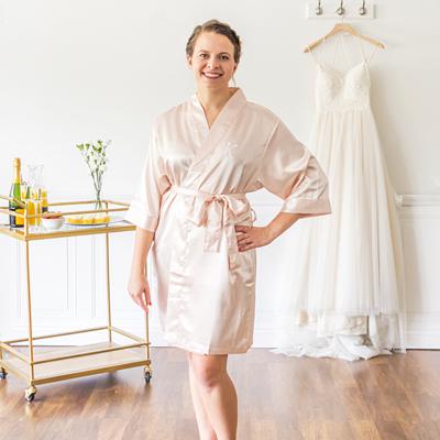 Satin Bridal Robe - Blush