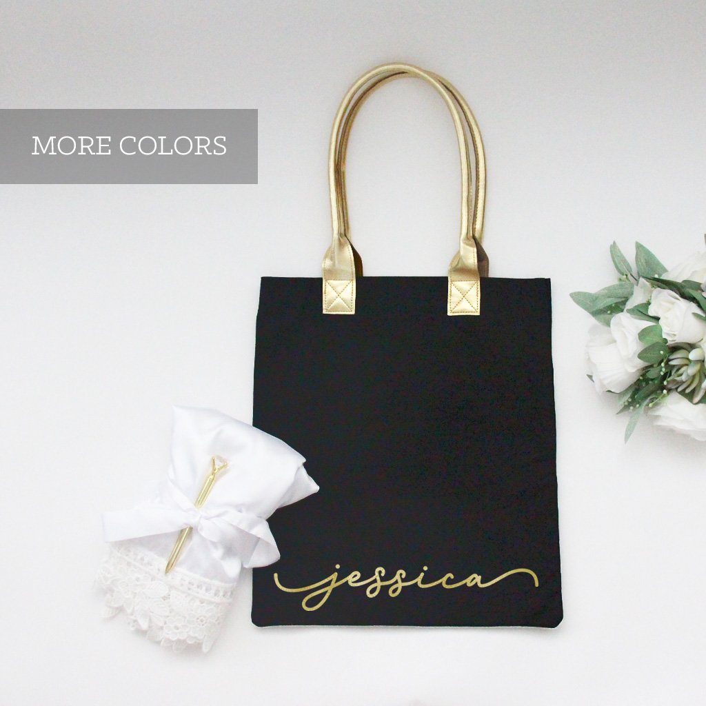 Personalized Tote Bag with Gold Accents Bridesmaids Gift Ideas