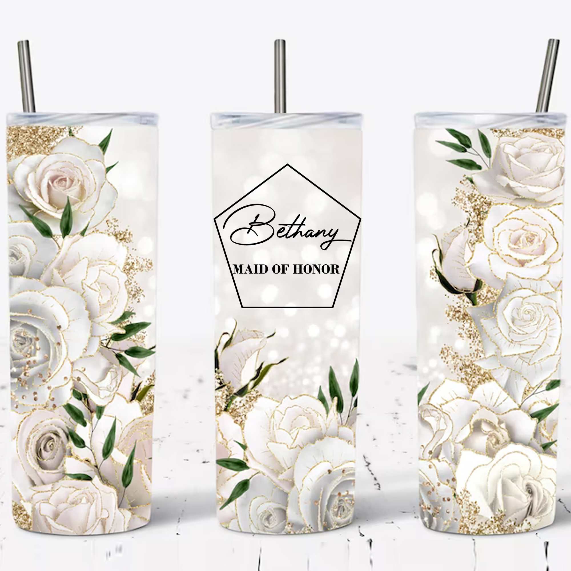 White Rose Skinny Tumbler