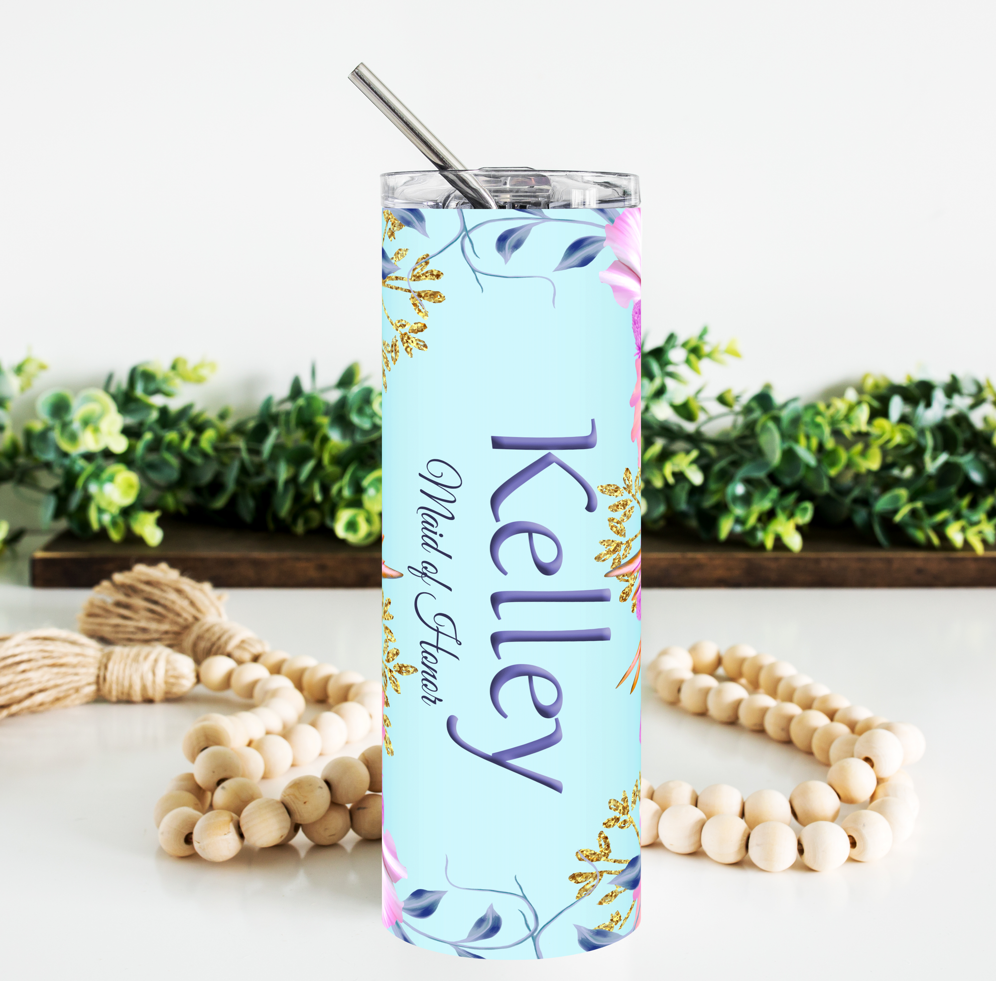 Personalized Bridal Party Gift Agate Shimmer Skinny Tumbler for