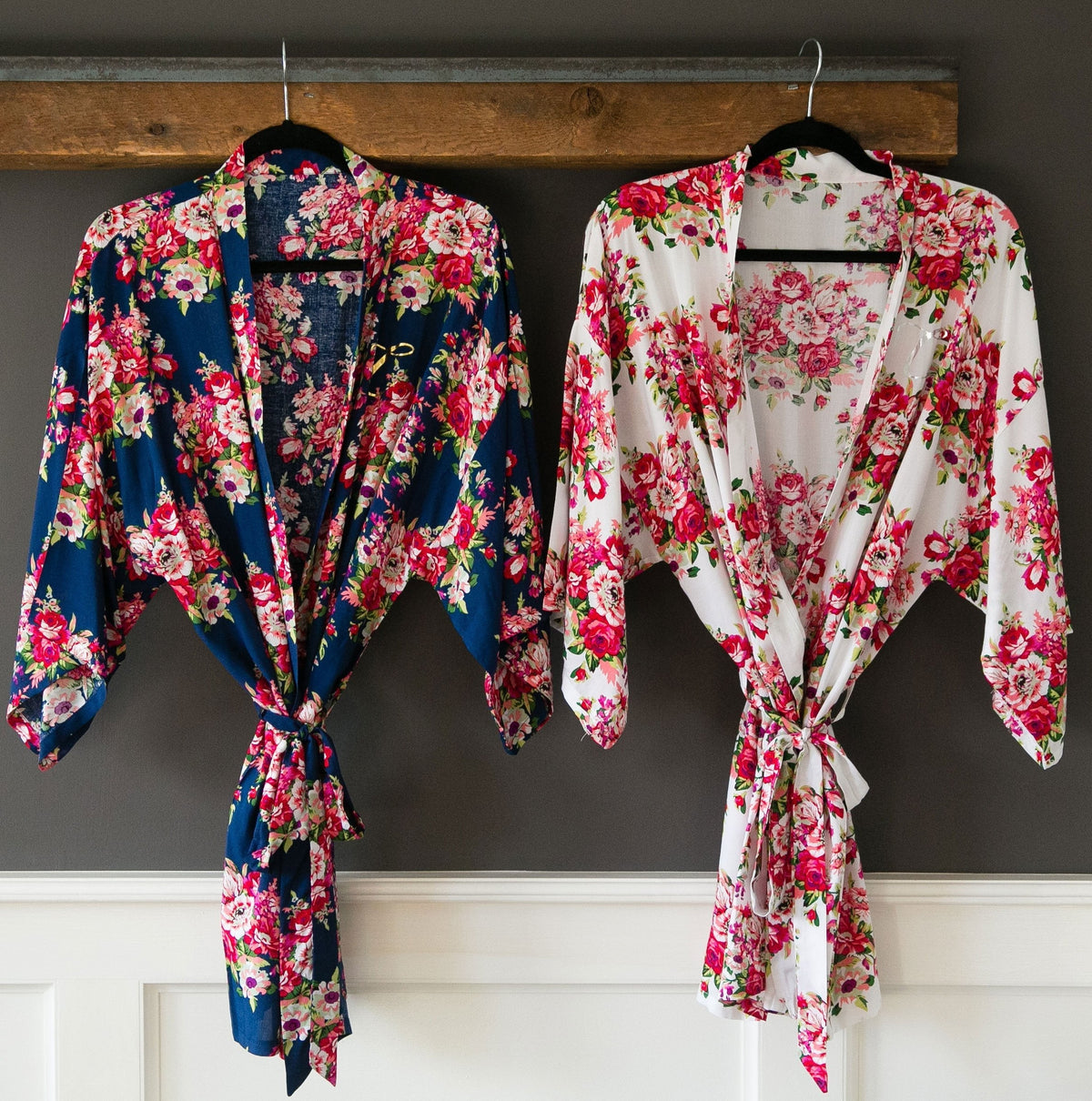 Floral Cotton Bridal Robe - Burgundy